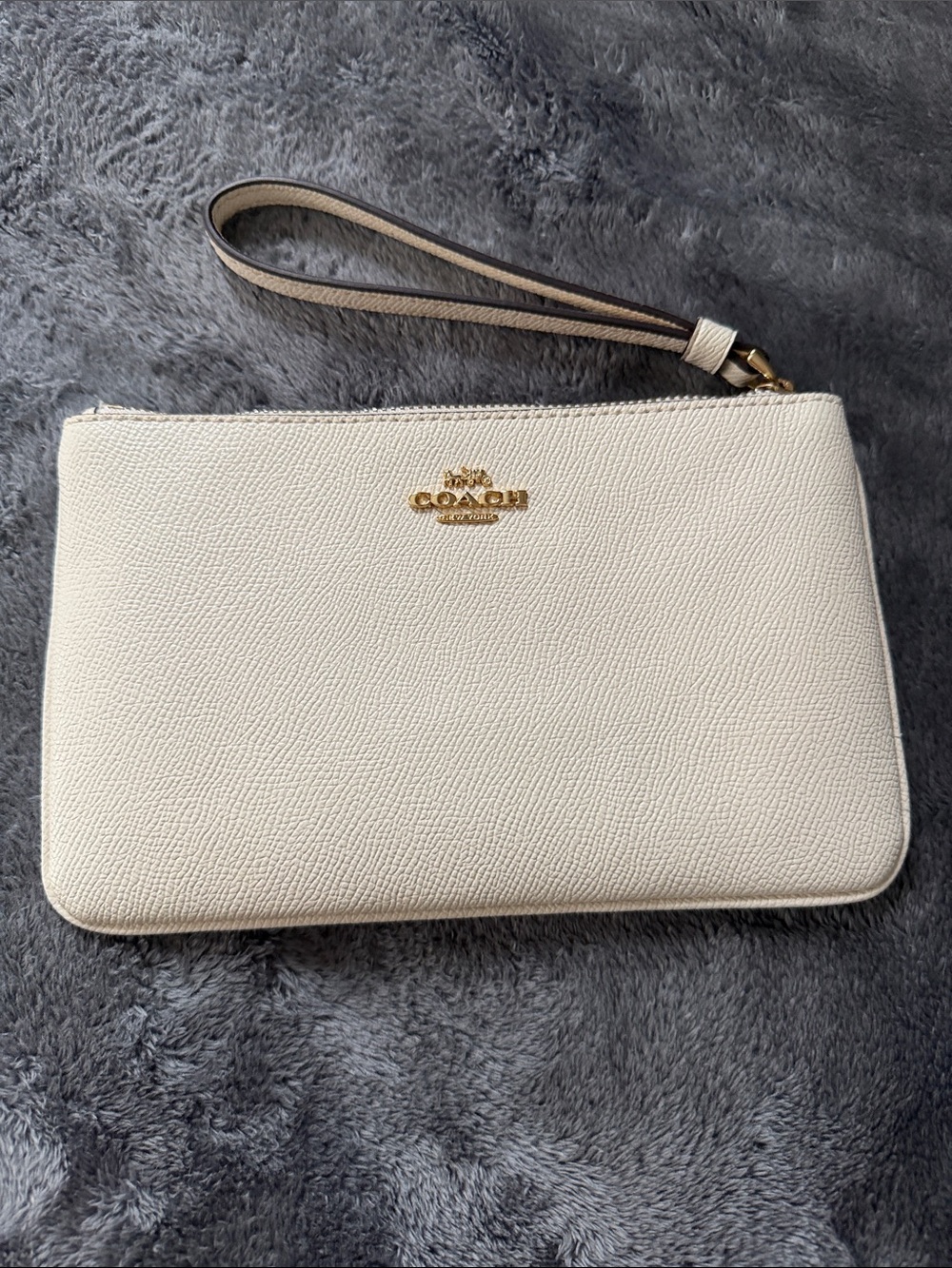 Coach Cream Leather Wristlet with Gold Logo